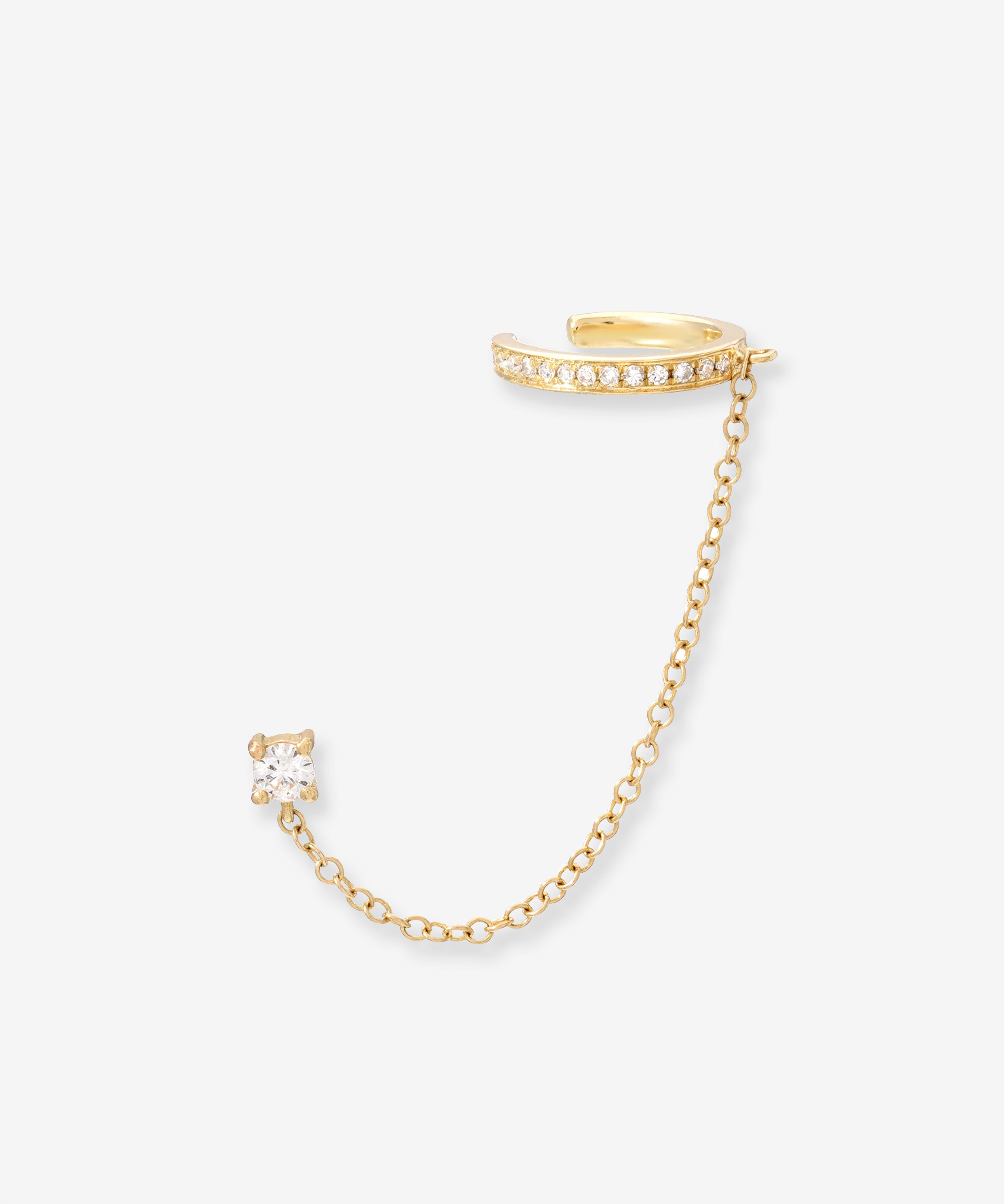 Diamond Ear Cuff With Diamond Stud Chain Zoe Lev Jewelry