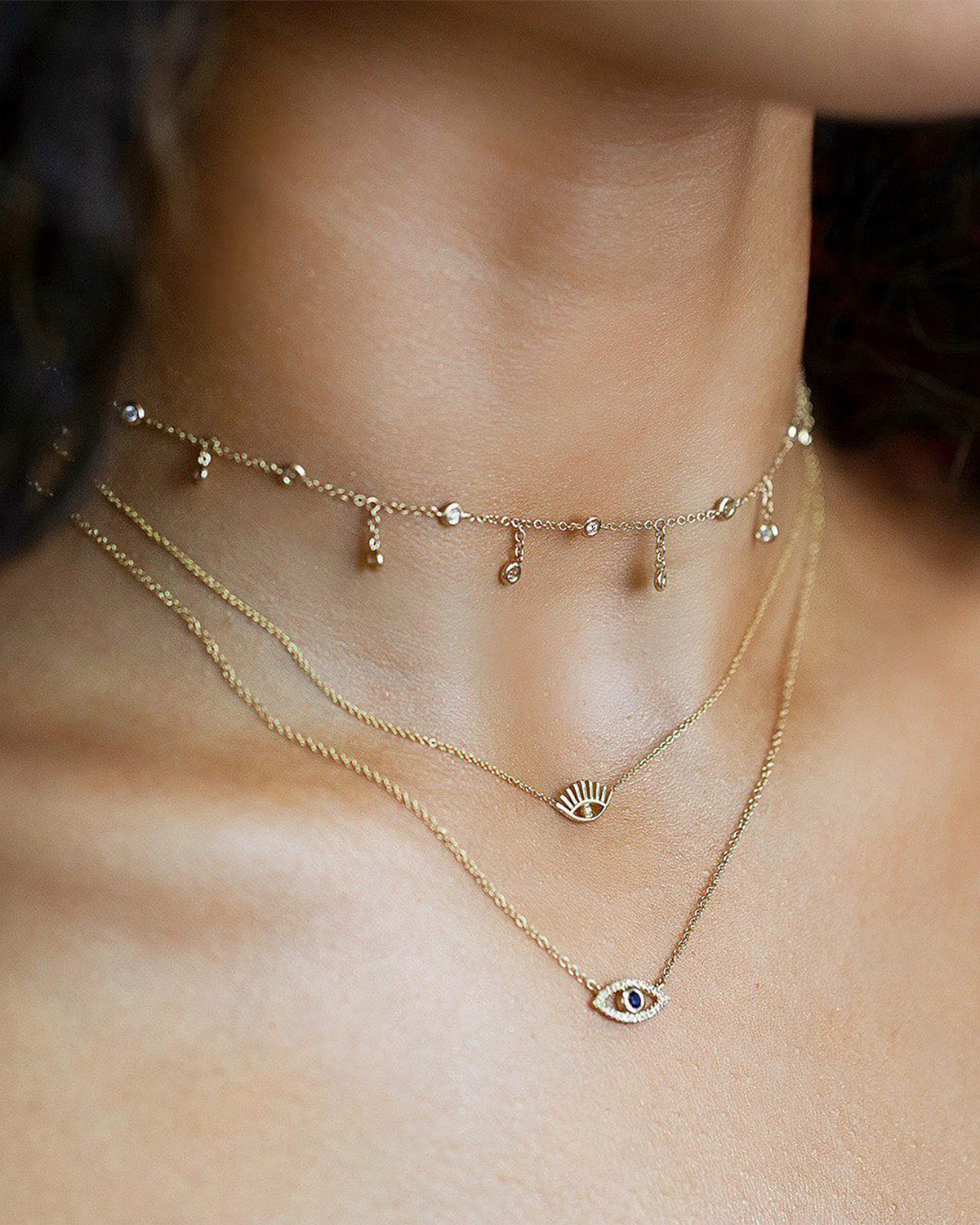 Diamond & Sapphire Evil Eye Necklace Zoe Lev Jewelry