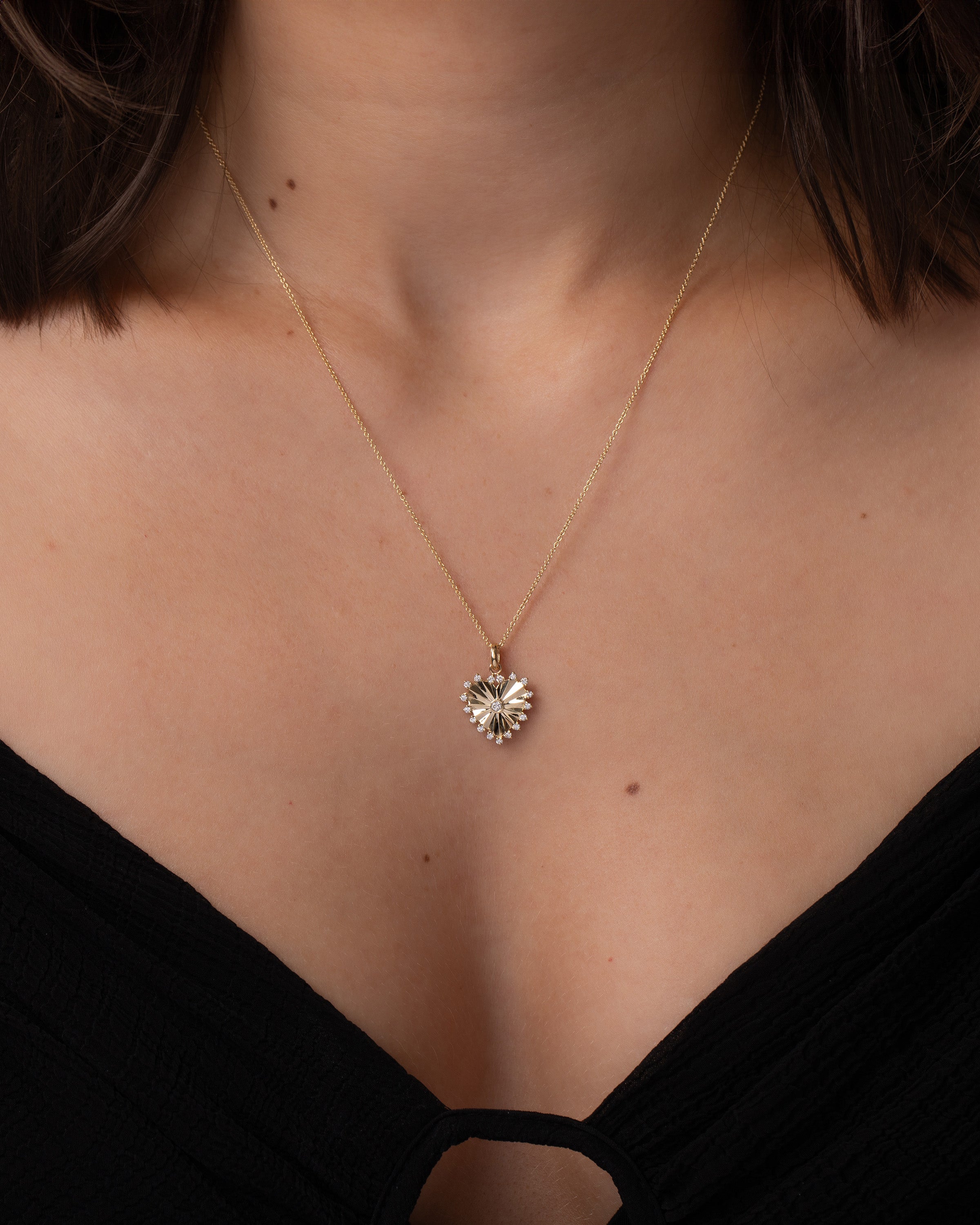 Diamond Framed Small Pleated Heart Pendant Zoe Lev Jewelry