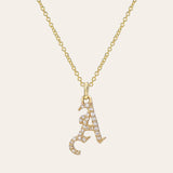 Diamond Gothic Initial Necklace Personalized Zoe Lev Jewelry