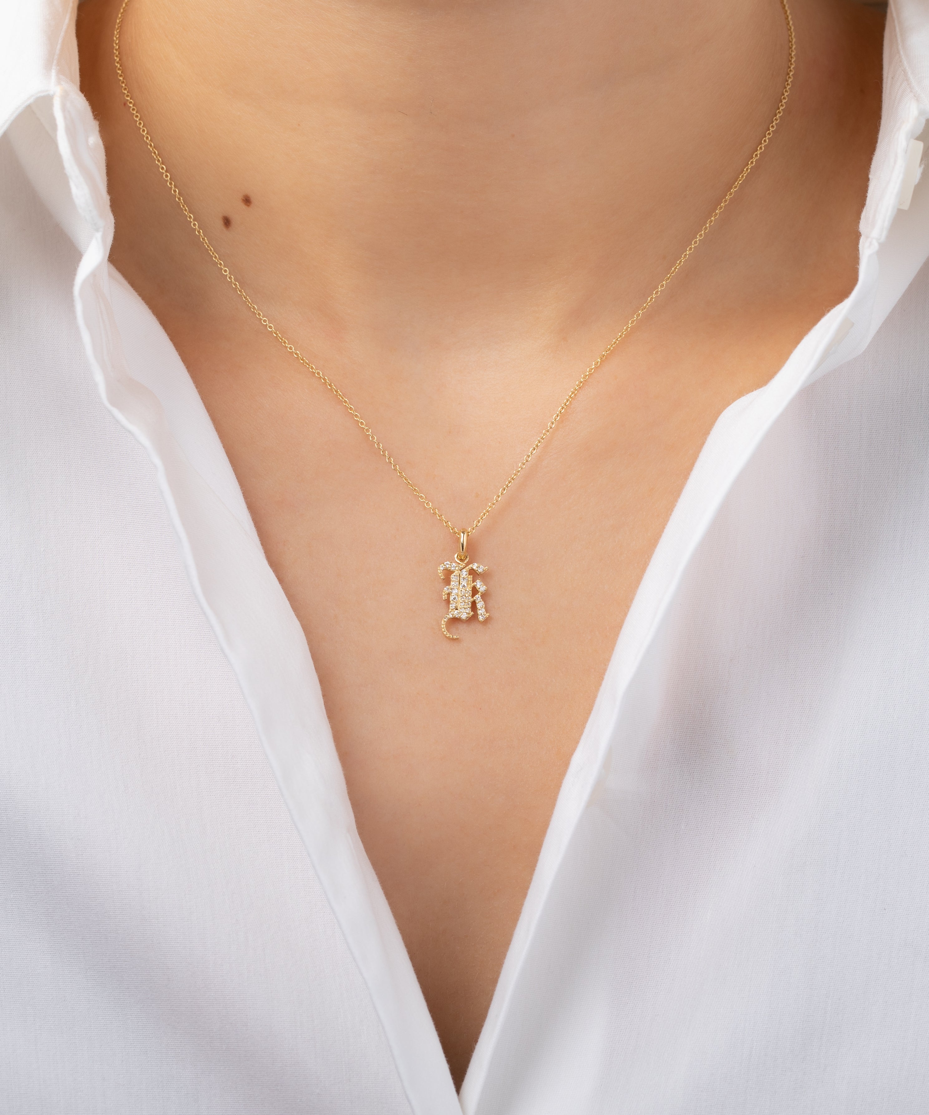 Diamond Gothic Initial Necklace Personalized Zoe Lev Jewelry