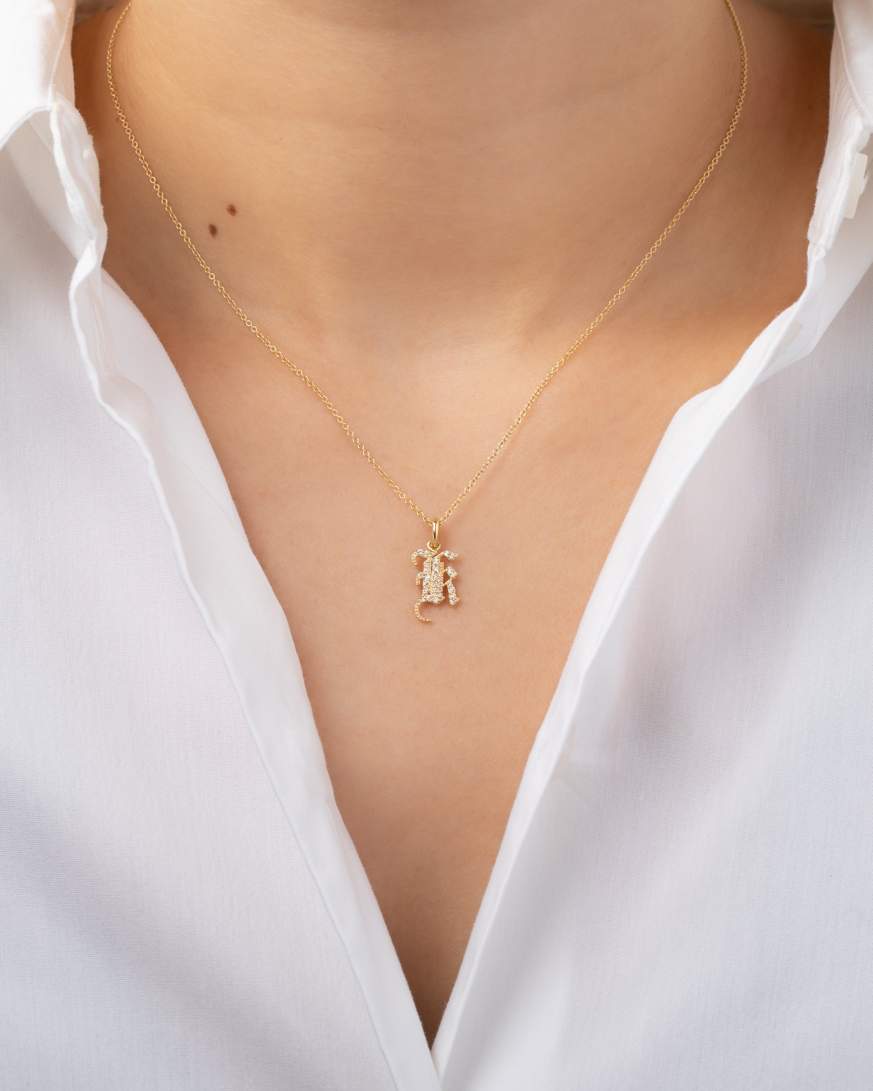 Diamond Gothic Initial Necklace Personalized Zoe Lev Jewelry