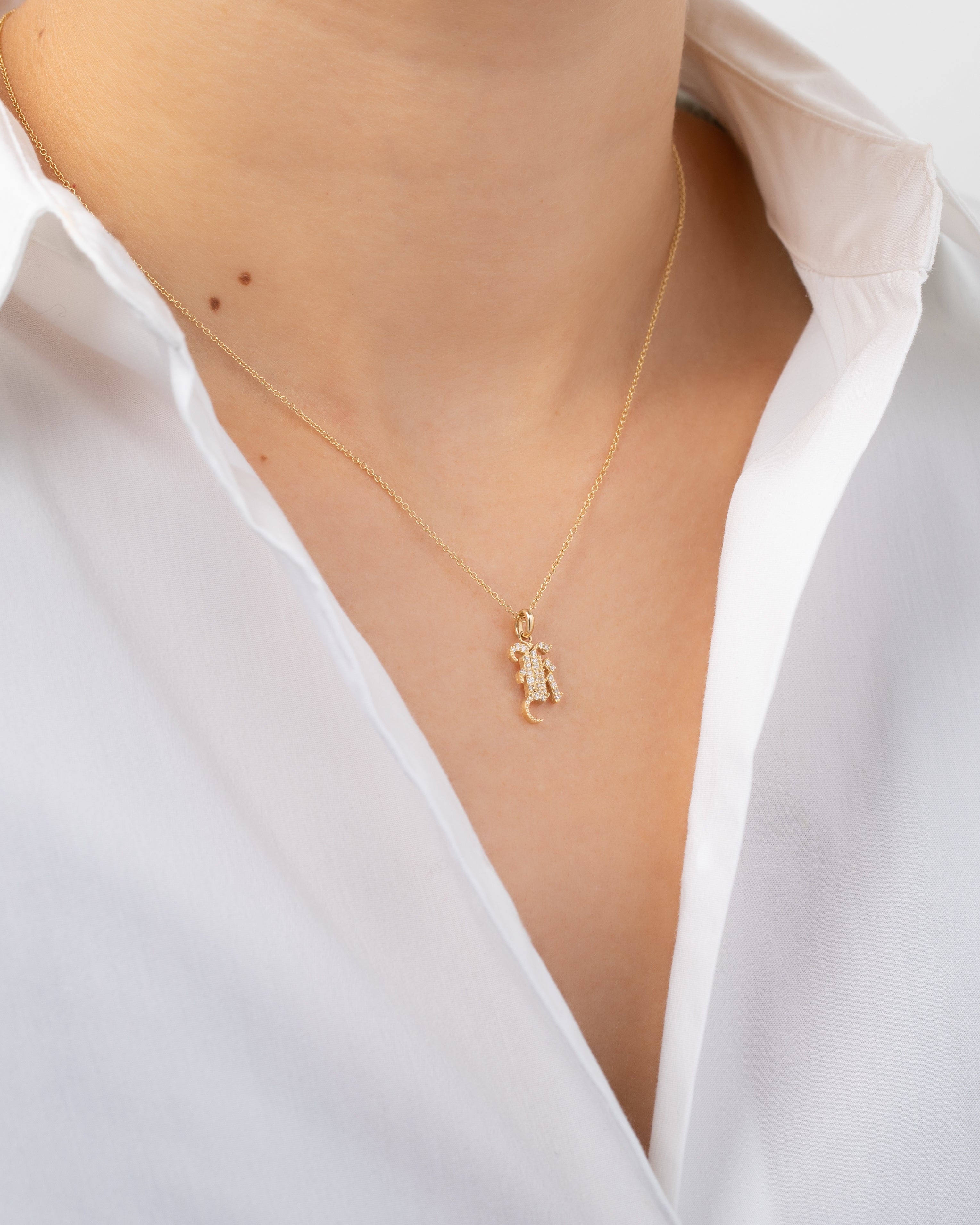 Diamond Gothic Initial Necklace Personalized Zoe Lev Jewelry