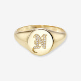 Diamond Gothic Initial Small Signet Ring Personalized Zoe Lev Jewelry