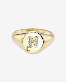 Diamond Gothic Initial Small Signet Ring Personalized Zoe Lev Jewelry