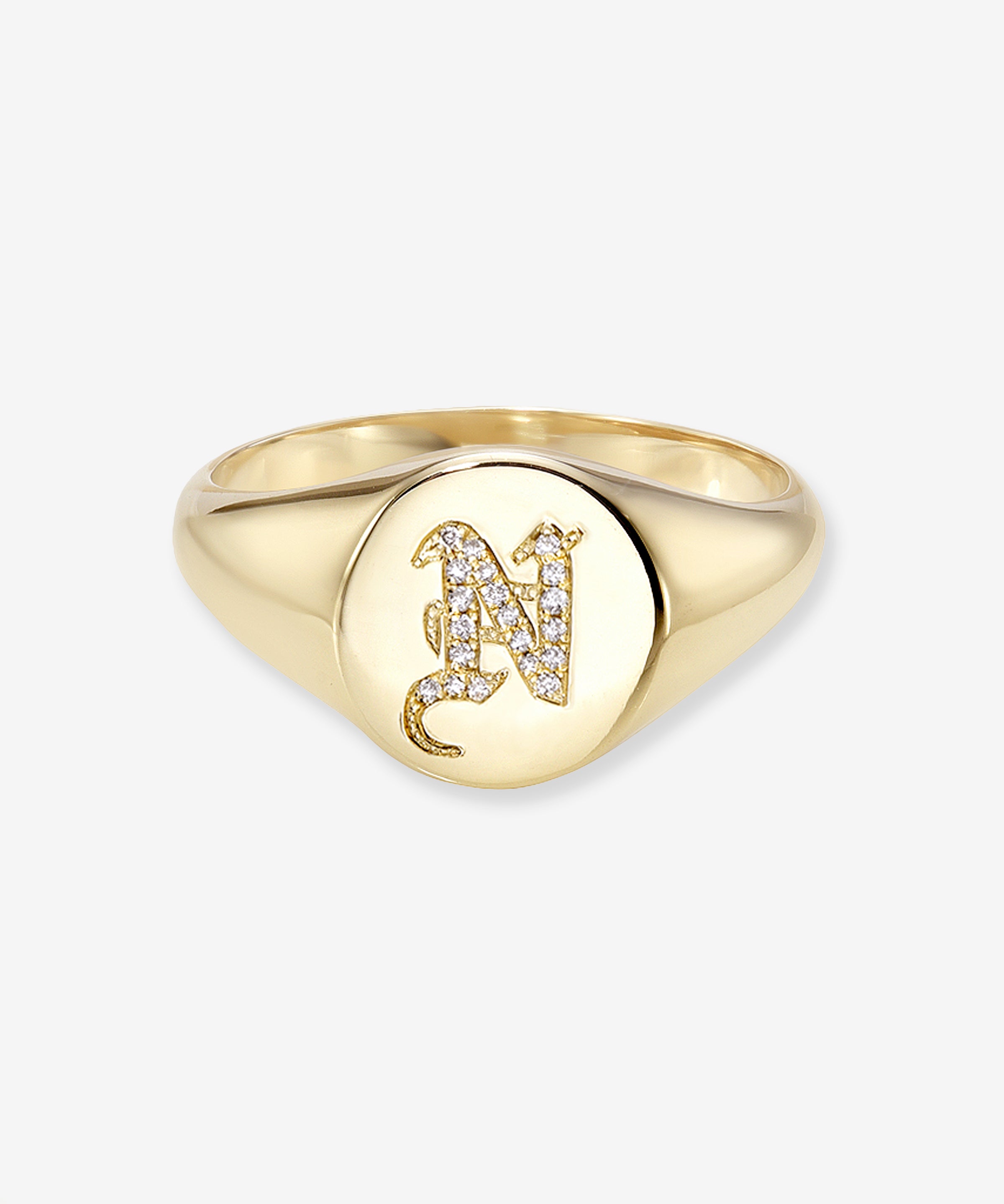 Diamond Gothic Initial Small Signet Ring Personalized Zoe Lev Jewelry