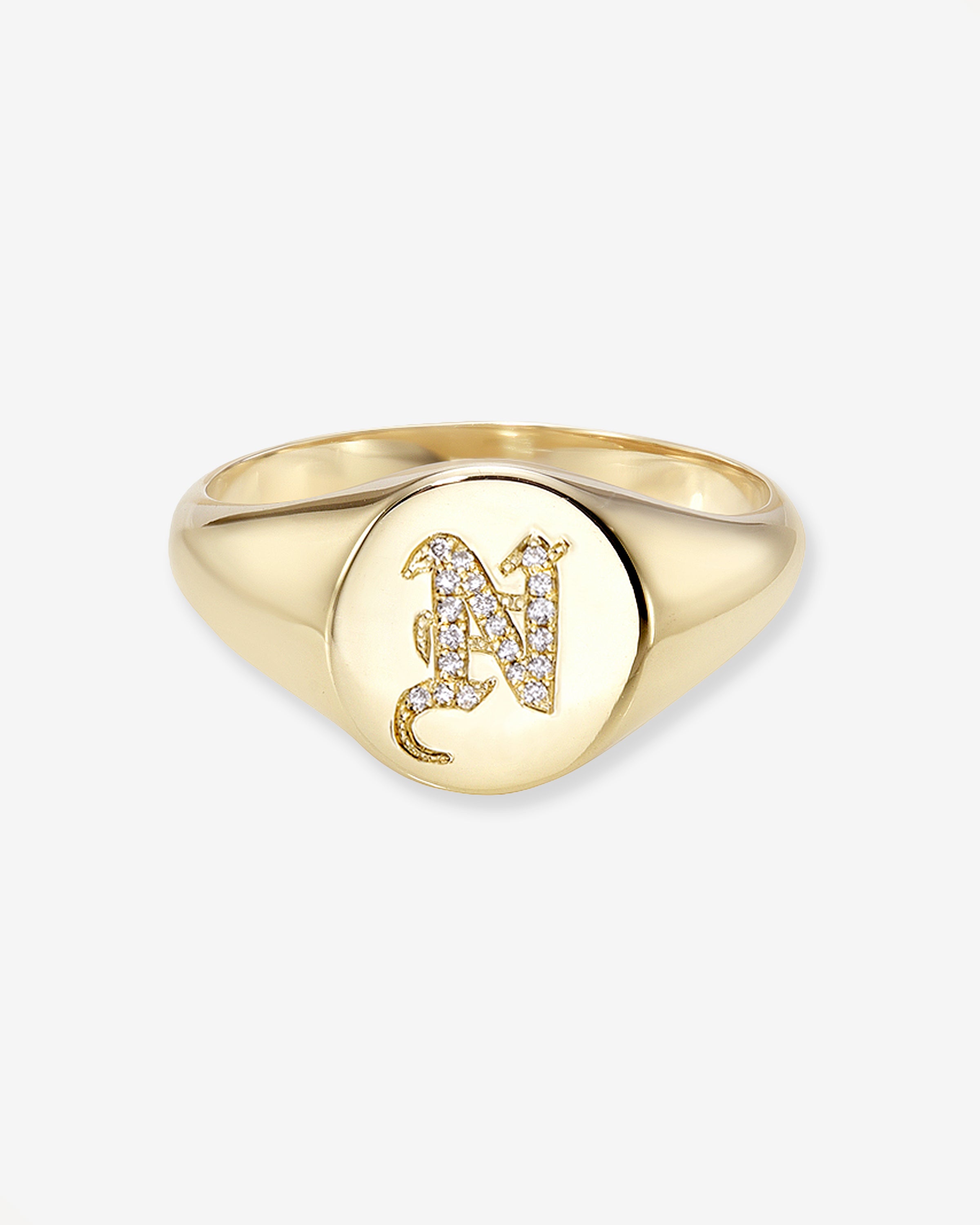 Diamond Gothic Initial Small Signet Ring Personalized Zoe Lev Jewelry