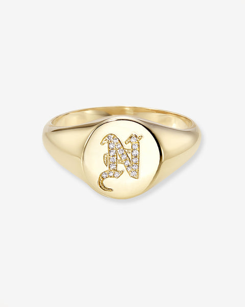 Diamond Gothic Initial Small Signet Ring