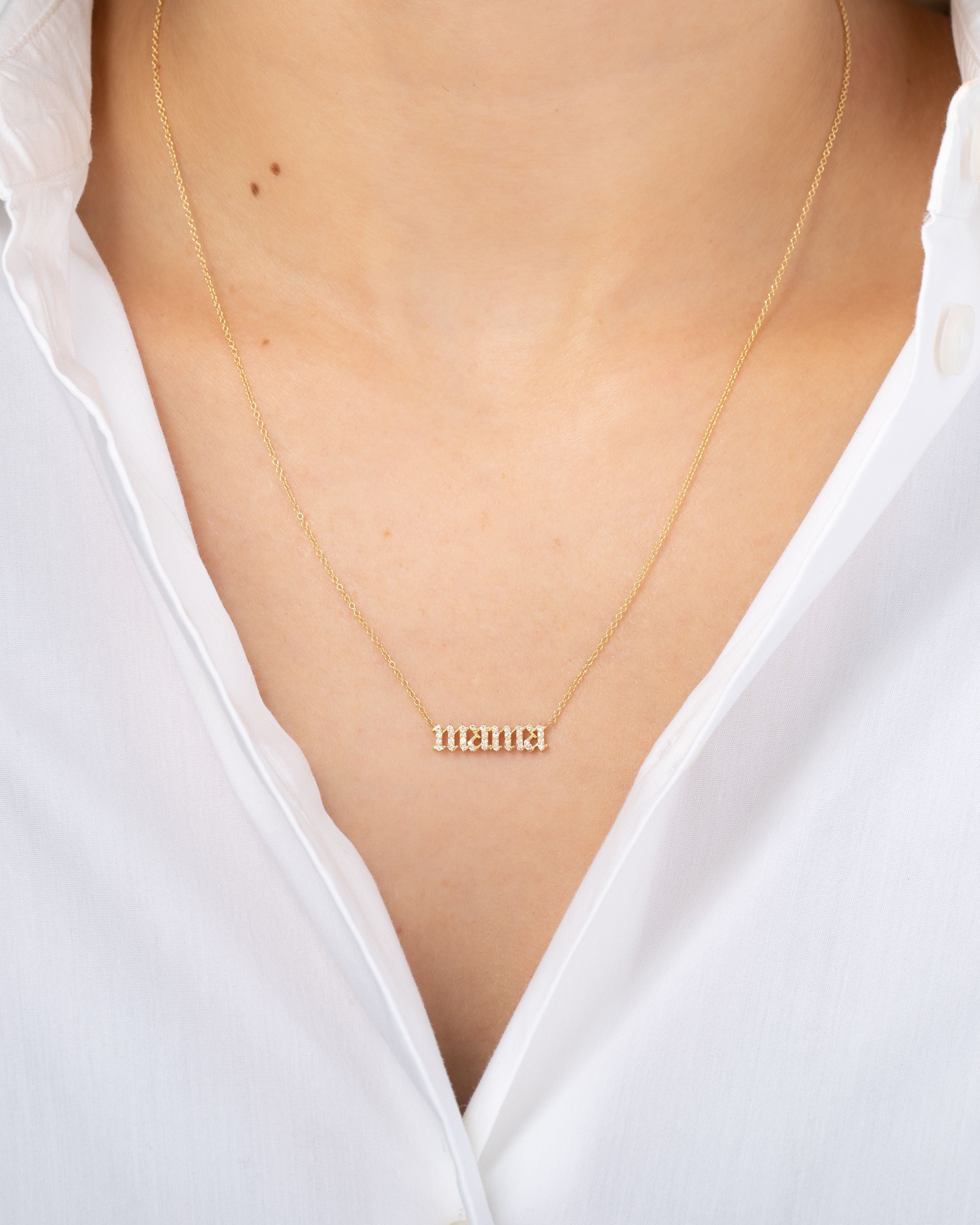 Diamond Gothic Lowercase 'mama' Necklace SAMPLE SALE Zoe Lev Jewelry