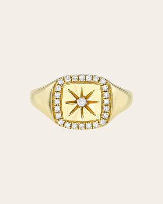 Diamond Halo Starburst Signet Ring