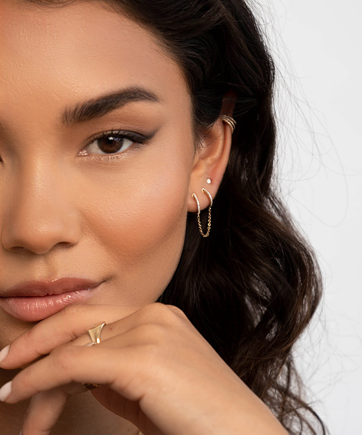 Diamond Huggie Chain Earrings Hoops & Huggies Zoe Lev Jewelry