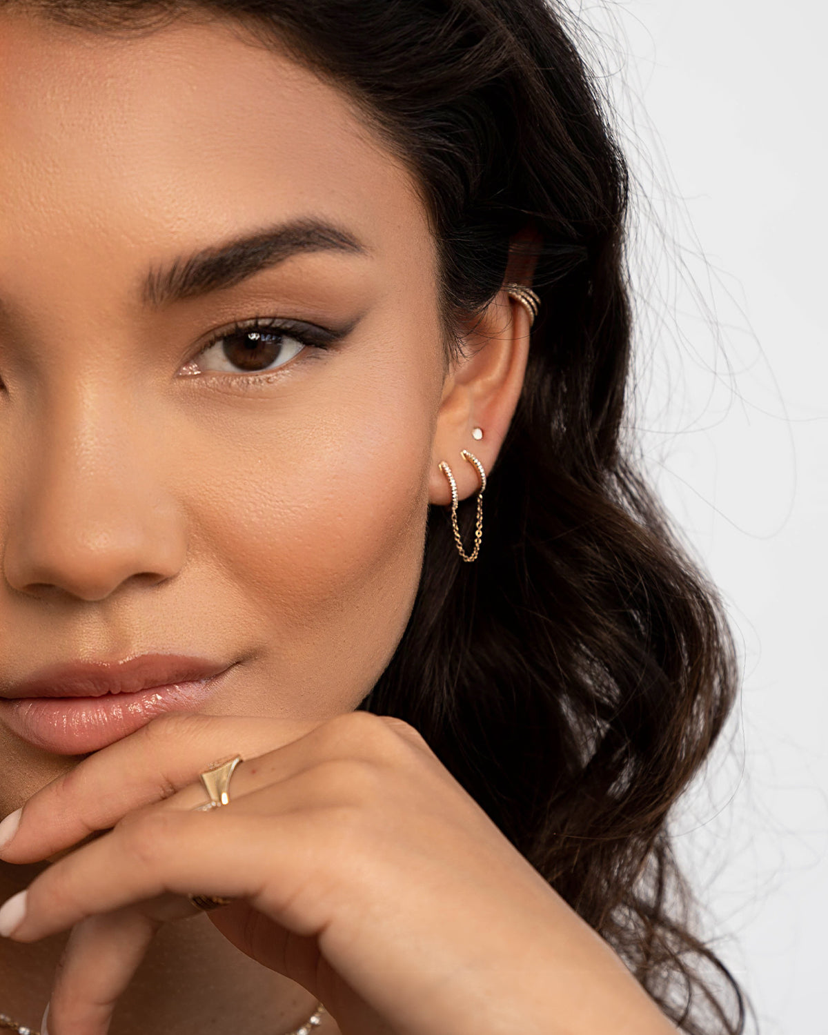 Diamond Huggie Chain Earrings Hoops & Huggies Zoe Lev Jewelry