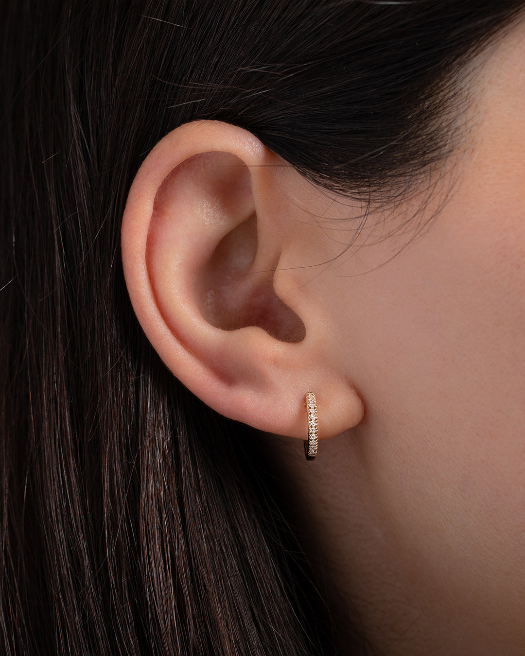 Diamond and gold huggie earrings Outlet