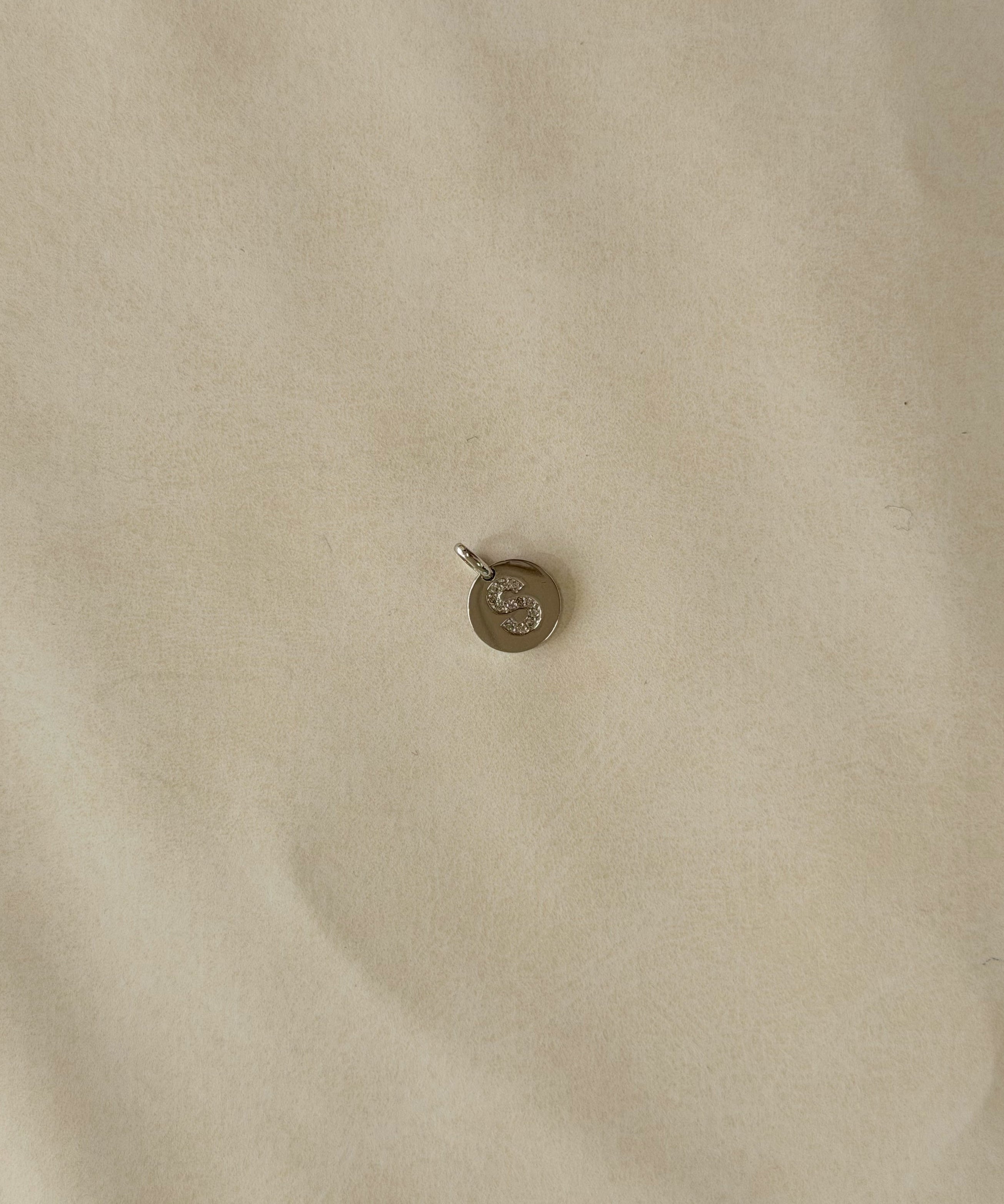 White Gold Diamond 'S' Initial Small Disc Pendant SAMPLE SALE Zoe Lev Jewelry