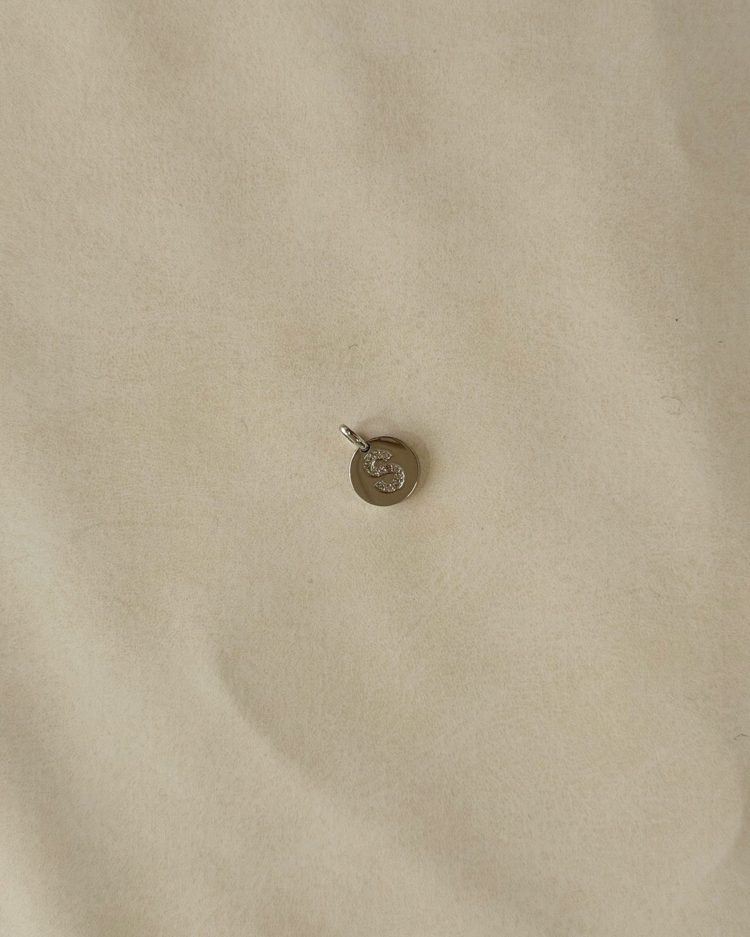 White Gold Diamond 'S' Initial Small Disc Pendant SAMPLE SALE Zoe Lev Jewelry