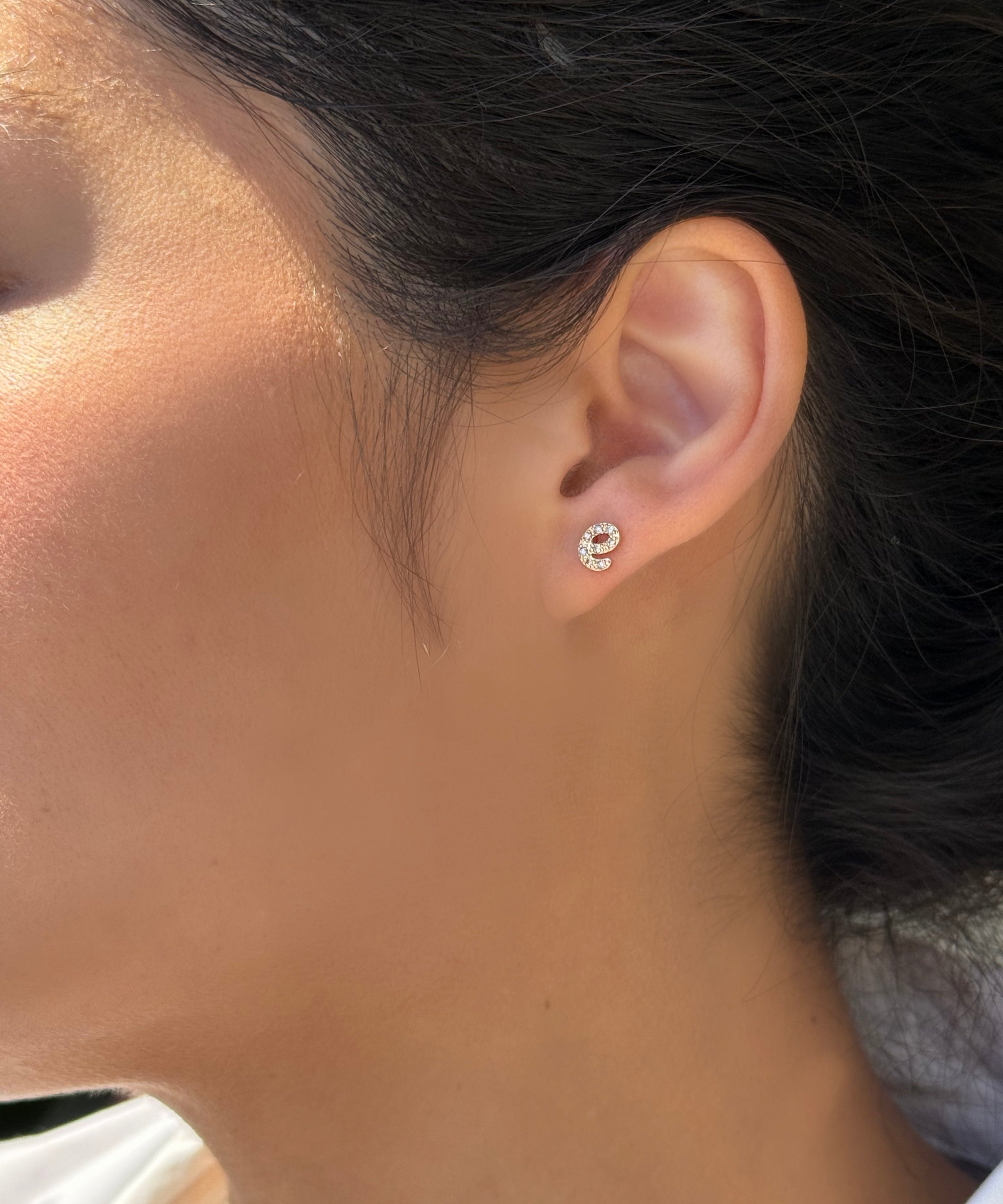 Mini Diamond Script Initial Stud Earrings Personalized Zoe Lev Jewelry