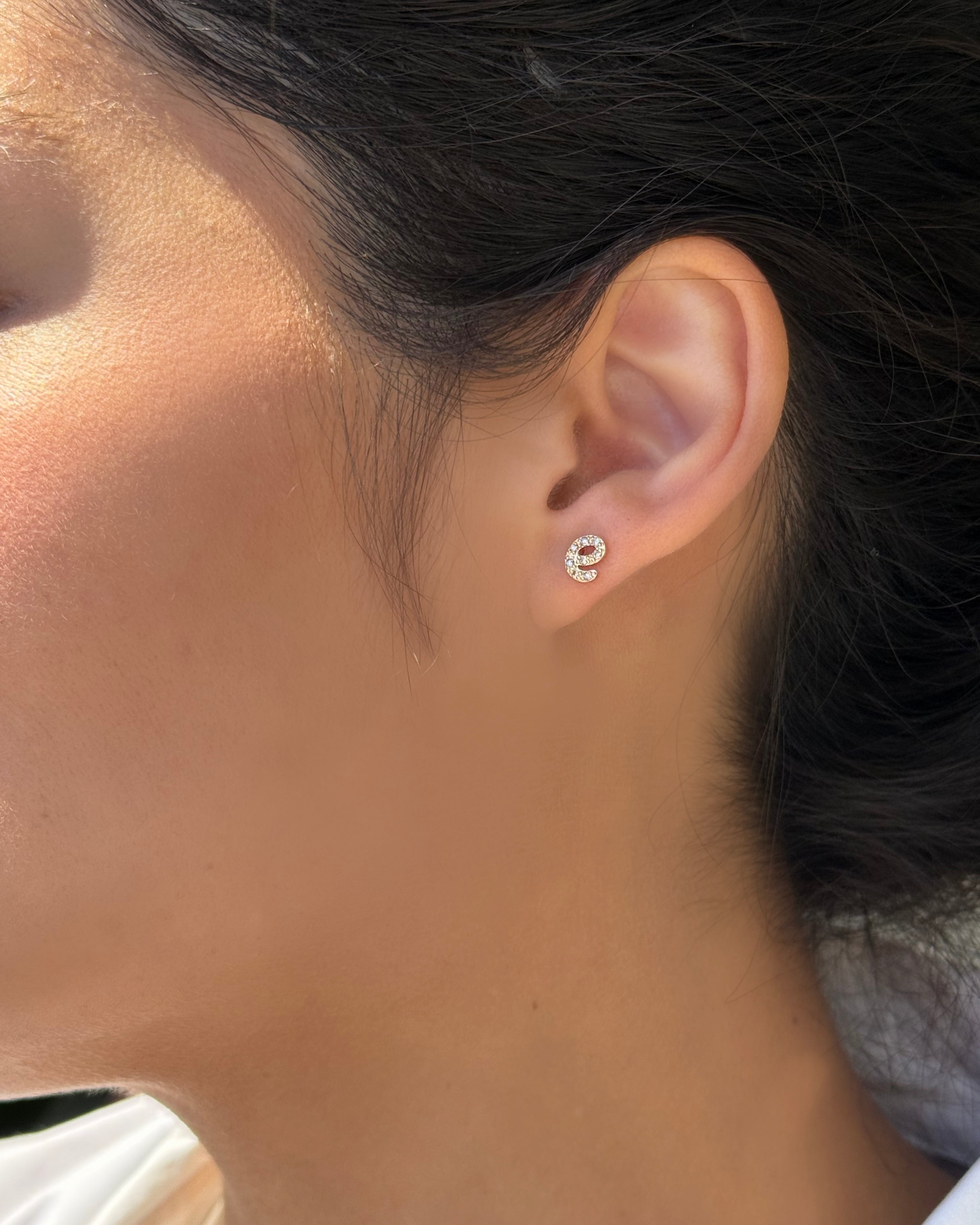 Mini Diamond Script Initial Stud Earrings Personalized Zoe Lev Jewelry