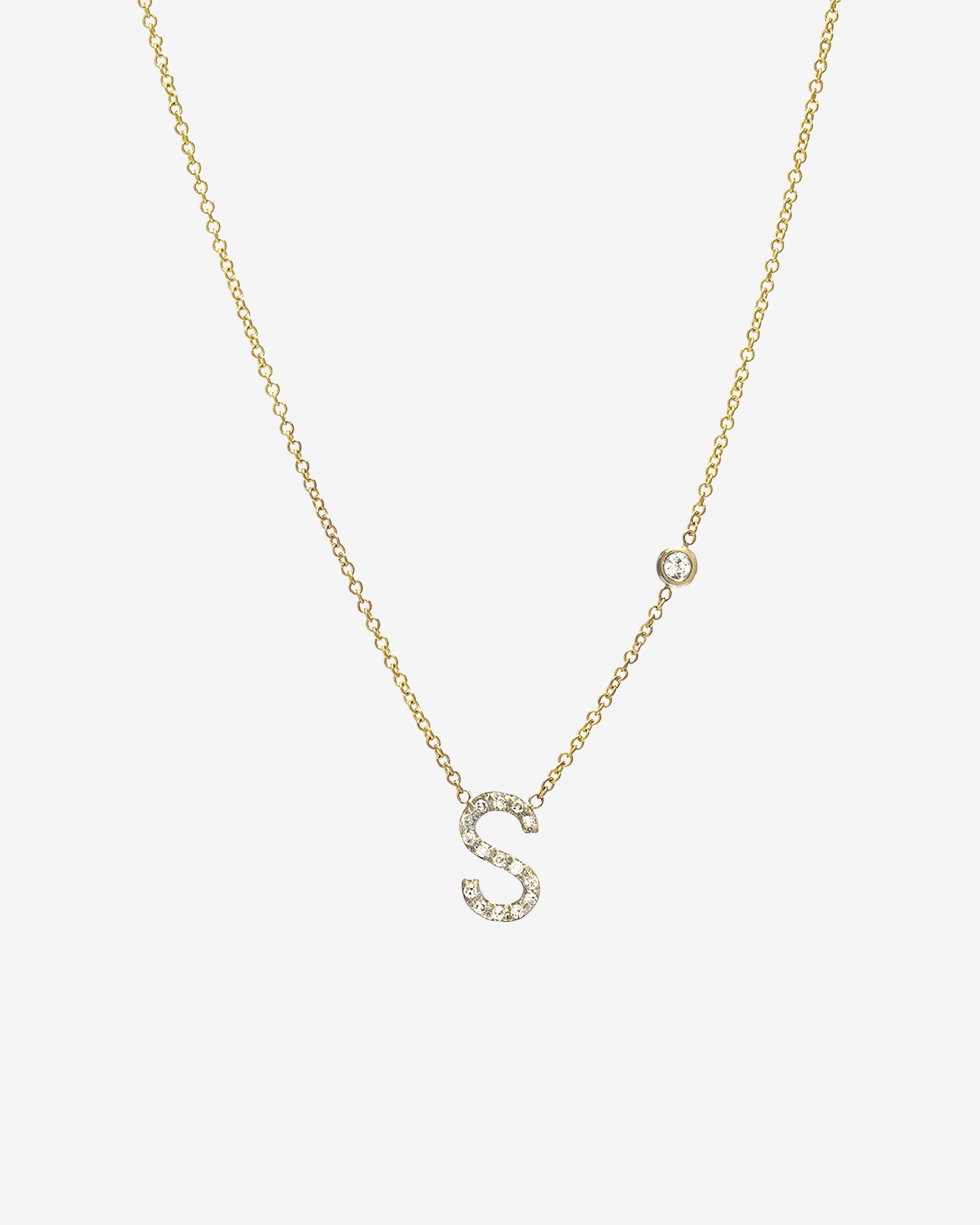 Diamond Initial and Bezel Necklace Personalized Zoe Lev Jewelry