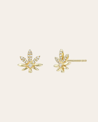 Diamond Marijuana Leaf Stud Earring