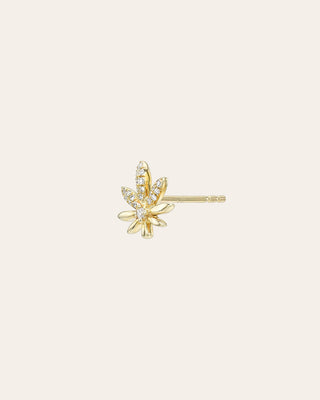 Diamond Marijuana Leaf Stud Earring