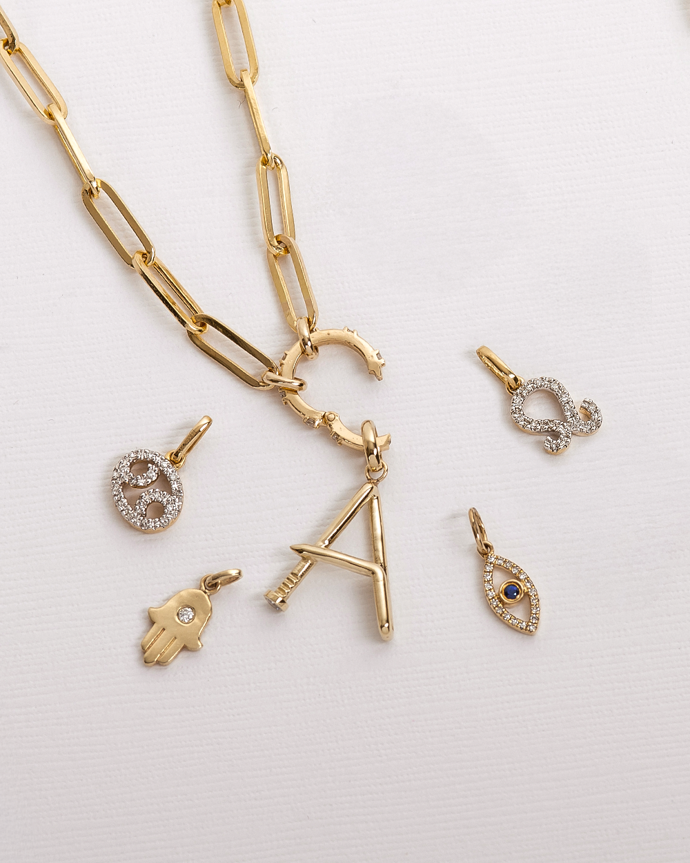 14k Gold Paper Clip Initial Necklace Gold Dainty Paperclip Charm