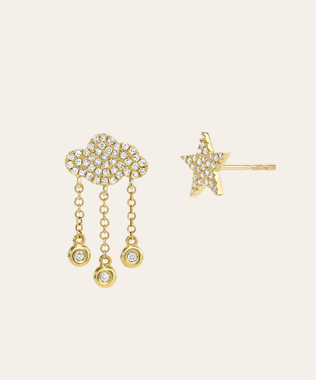 Diamond Pave Cloud and Star Stud Earrings SAMPLE SALE Zoe Lev Jewelry