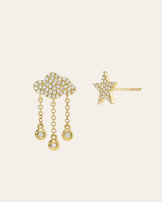 Diamond Pave Cloud and Star Stud Earrings