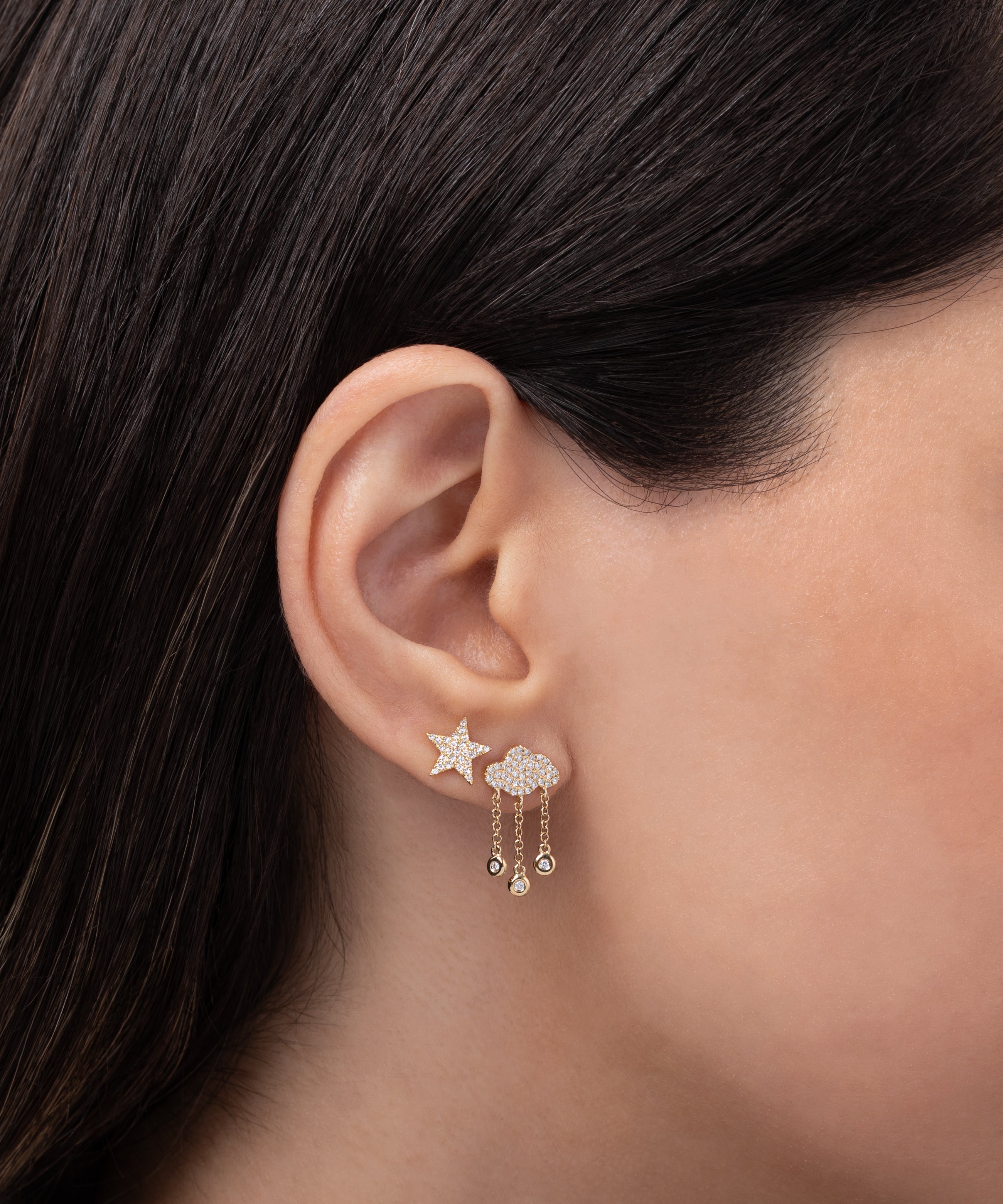 Diamond Pave Cloud and Star Stud Earrings SAMPLE SALE Zoe Lev Jewelry