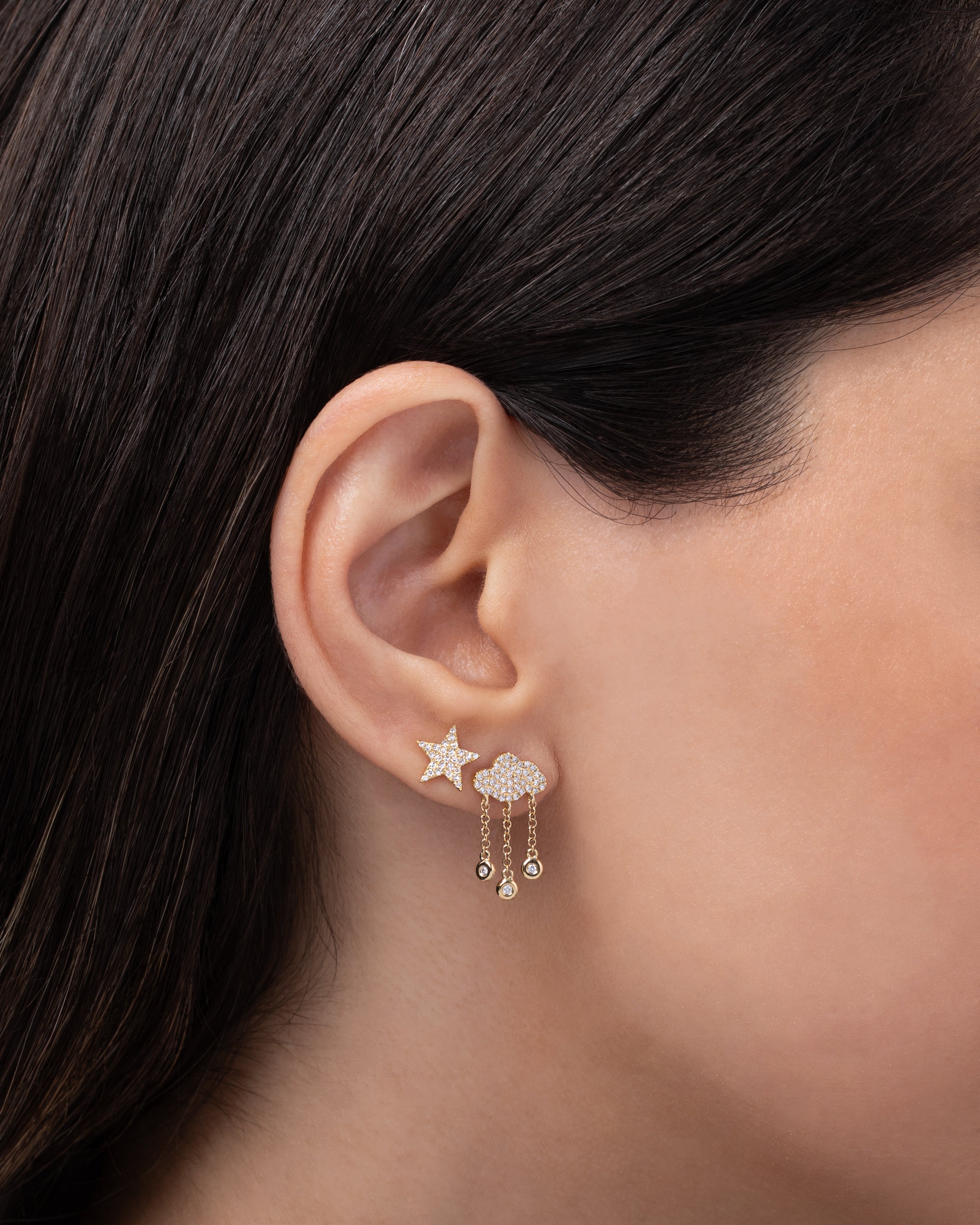 Diamond Pave Cloud and Star Stud Earrings SAMPLE SALE Zoe Lev Jewelry