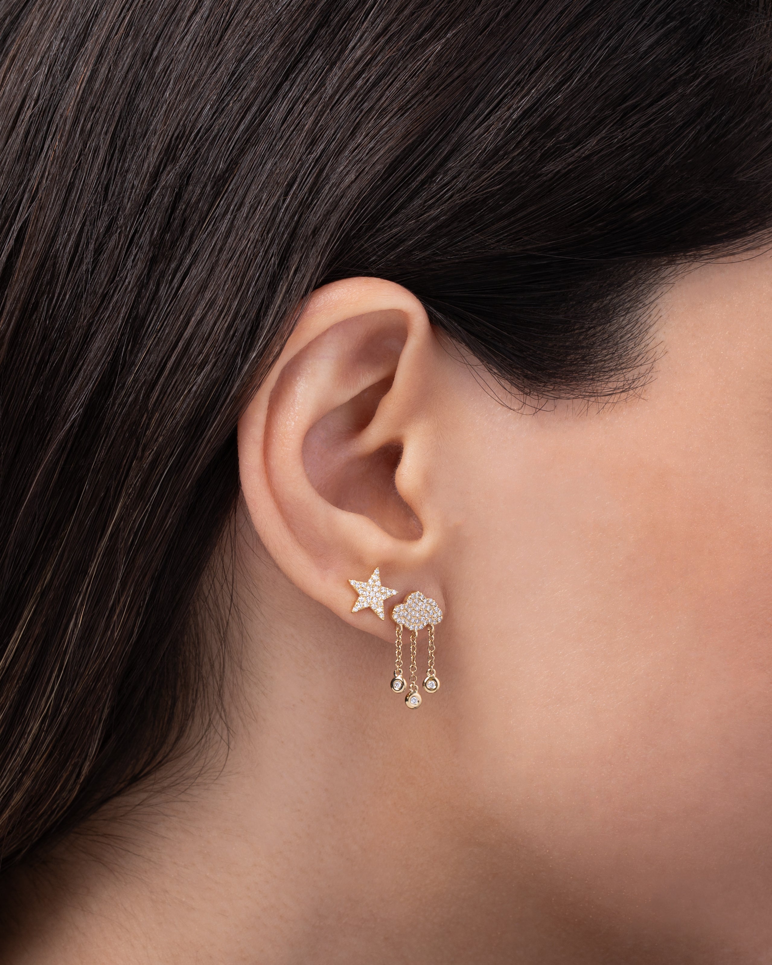 Diamond Pave Cloud and Star Stud Earrings SAMPLE SALE Zoe Lev Jewelry