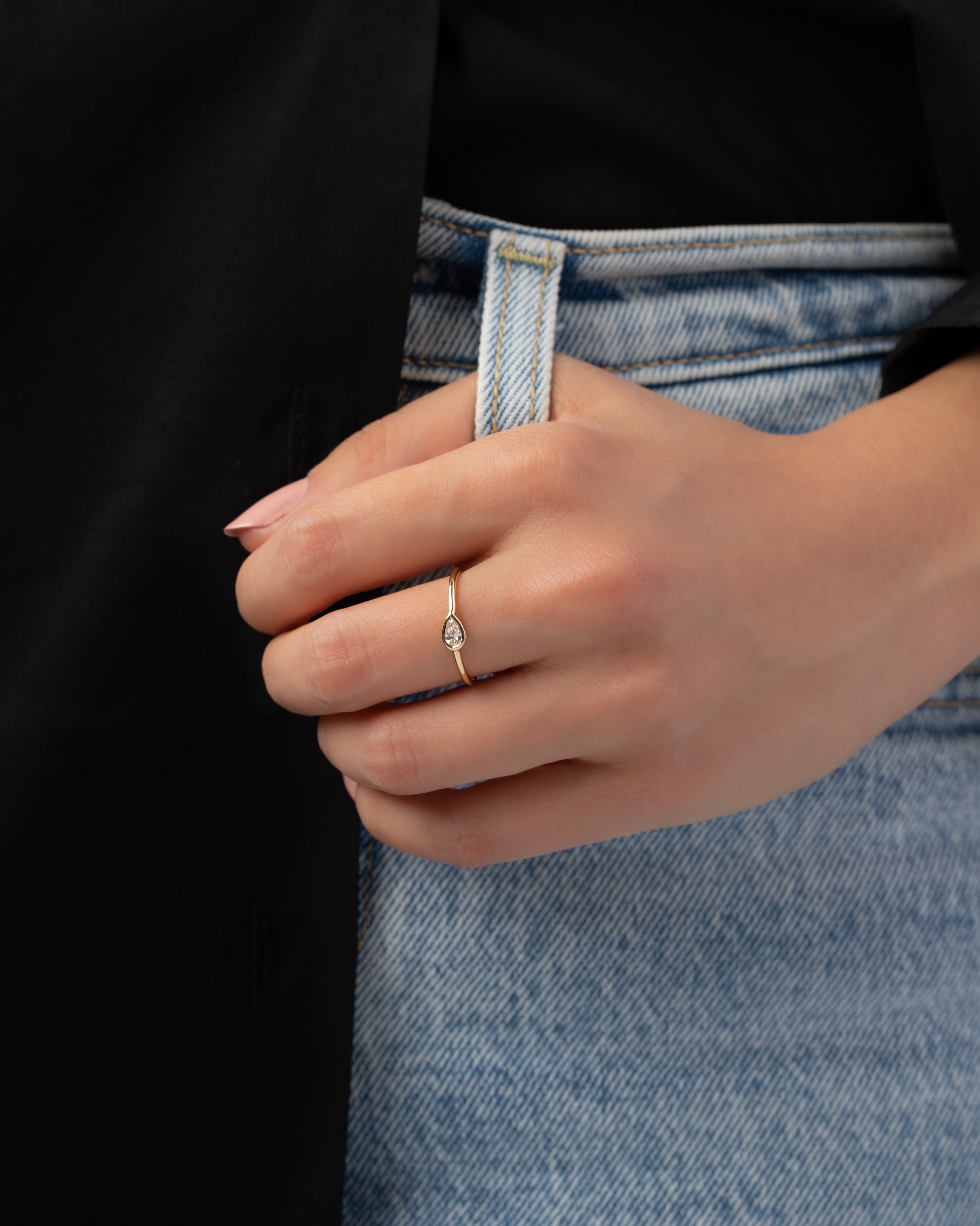 Pear Bezel Diamond Ring - Size 6 SAMPLE SALE Zoe Lev Jewelry
