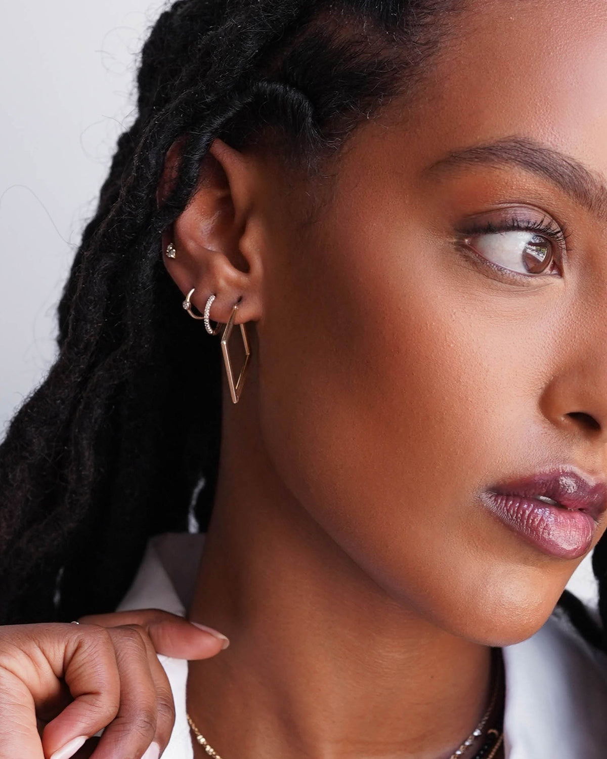 Bold Triple Row Diamond Huggie Earrings SAMPLE SALE Zoe Lev Jewelry