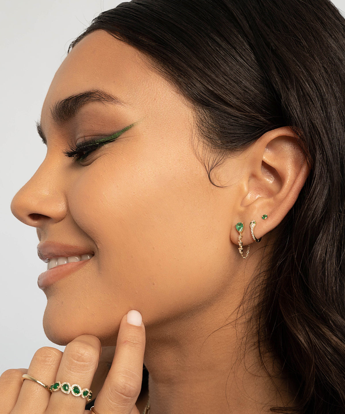 Emerald Pear & Diamond Drop Chain Stud Earrings Zoe Lev Jewelry