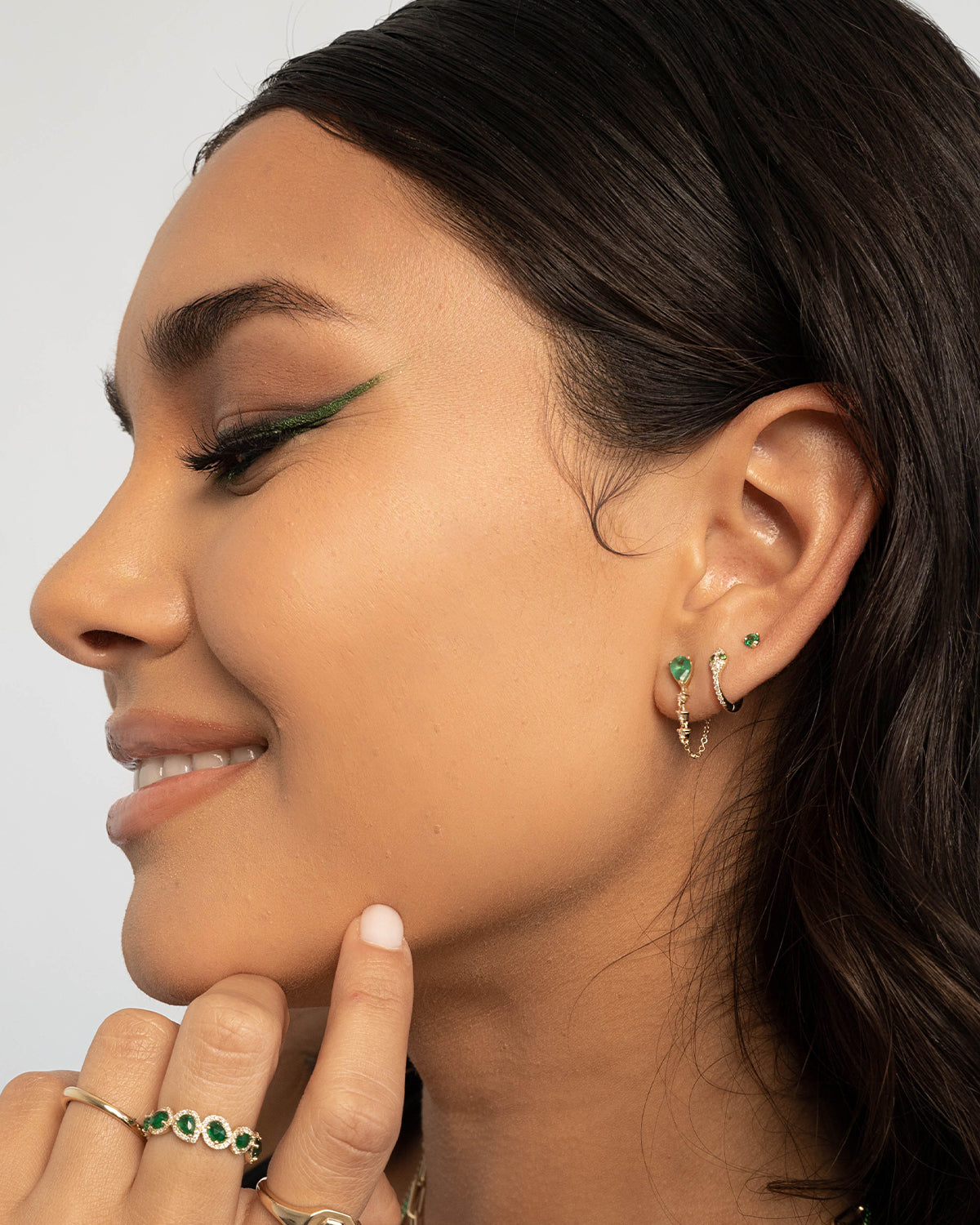 Emerald Pear & Diamond Drop Chain Stud Earrings Zoe Lev Jewelry