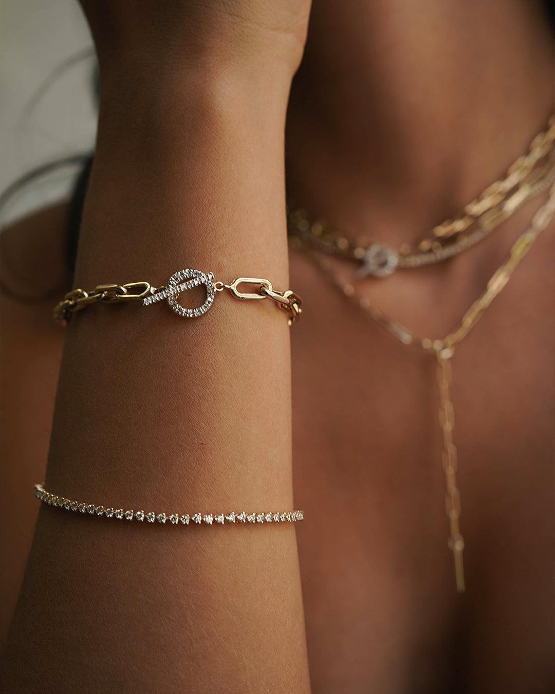 14k Gold Large Open Link Chain Bracelet with Diamond Toggle Chains Zoe Lev Jewelry