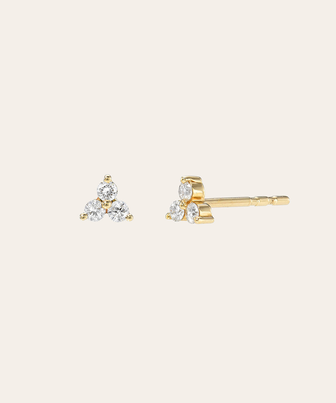Diamond Trio Stud Earrings Zoe Lev Jewelry 14K Yellow Gold Pair