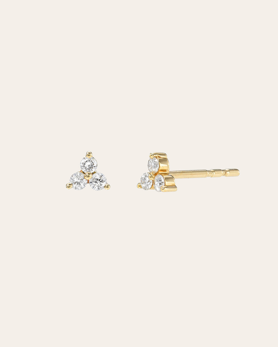 Diamond Trio Stud Earrings Zoe Lev Jewelry 14K Yellow Gold Pair