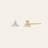 Diamond Trio Stud Earrings Zoe Lev Jewelry 14K Yellow Gold Pair