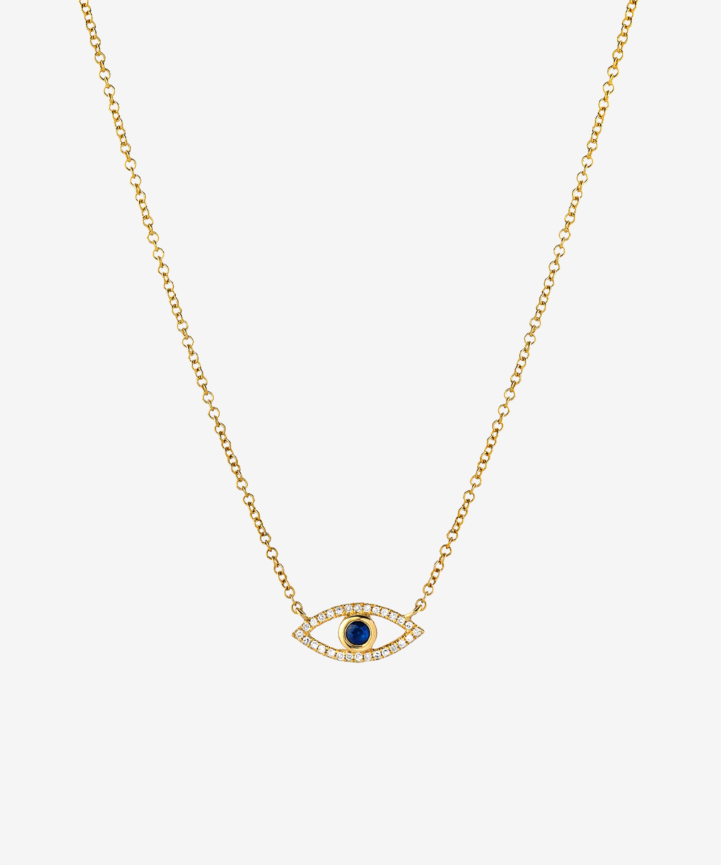 Diamond & Sapphire Evil Eye Necklace Zoe Lev Jewelry