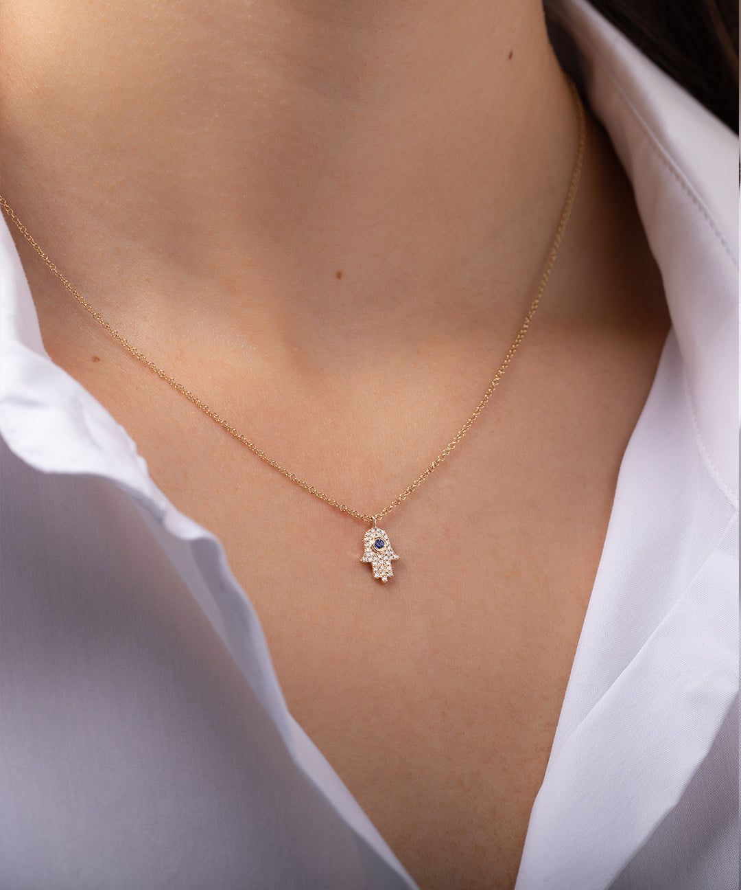 Diamond & Sapphire Hamsa Necklace Zoe Lev Jewelry