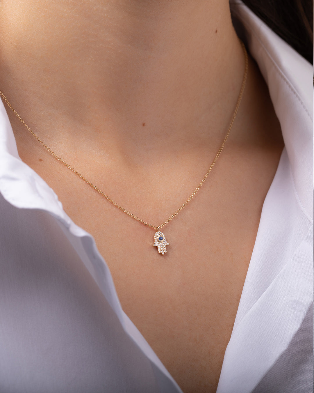 Diamond &amp; Sapphire Hamsa Necklace