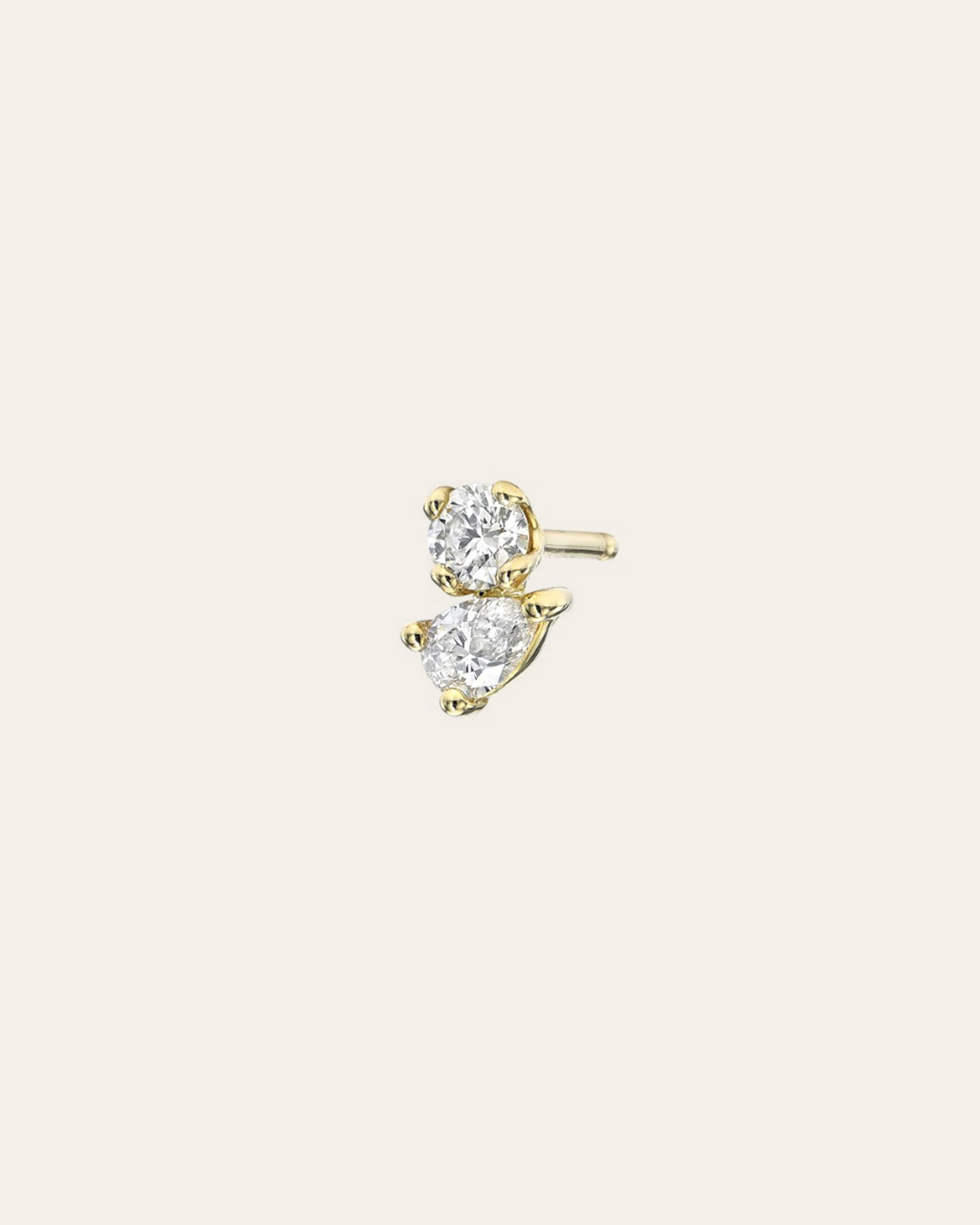 Diamond Toi et Moi Stud Earrings Zoe Lev Jewelry 14k Yellow Gold Single