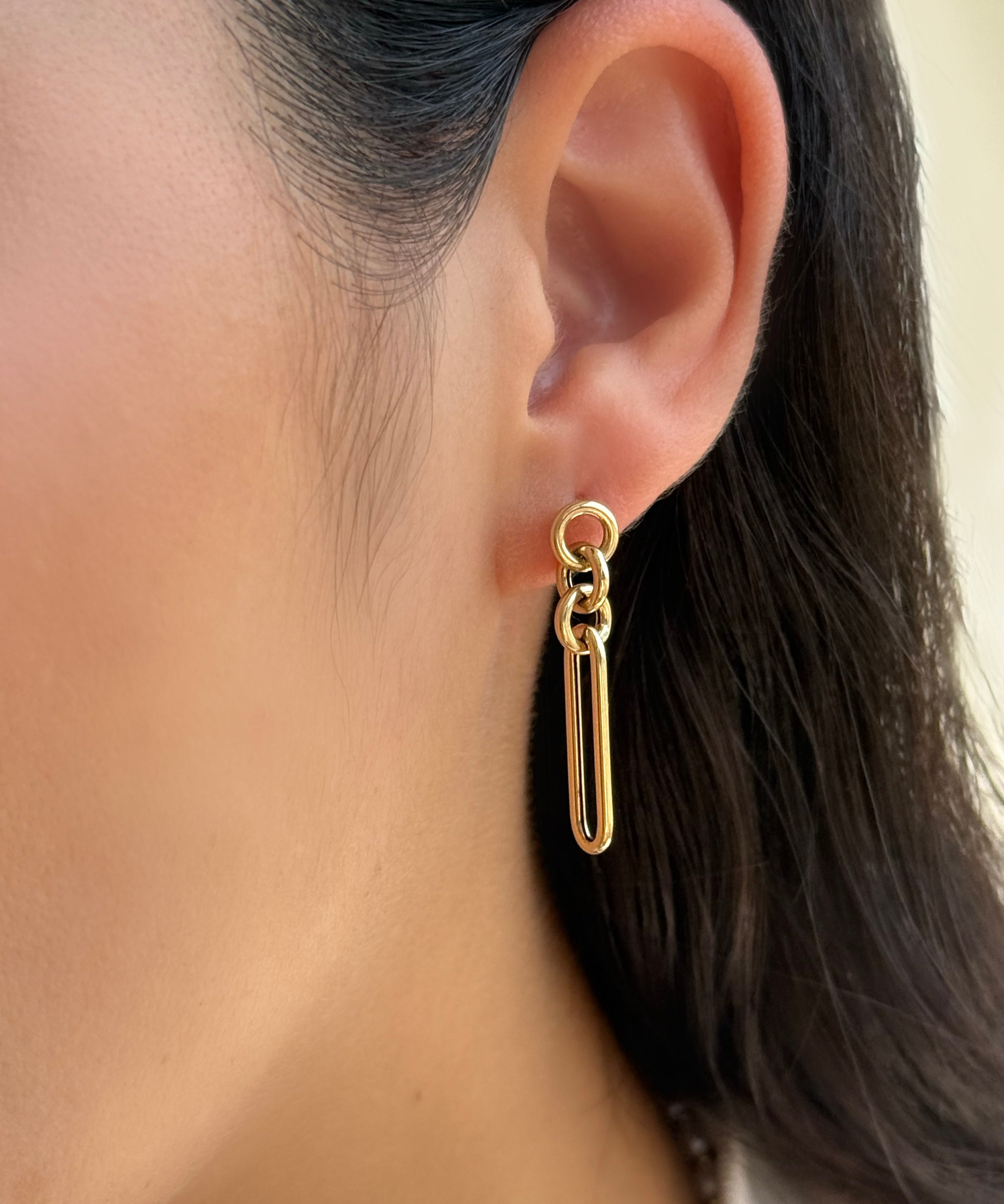 14k Gold Elongated Paper Clip Stud Earrings Zoe Lev Jewelry