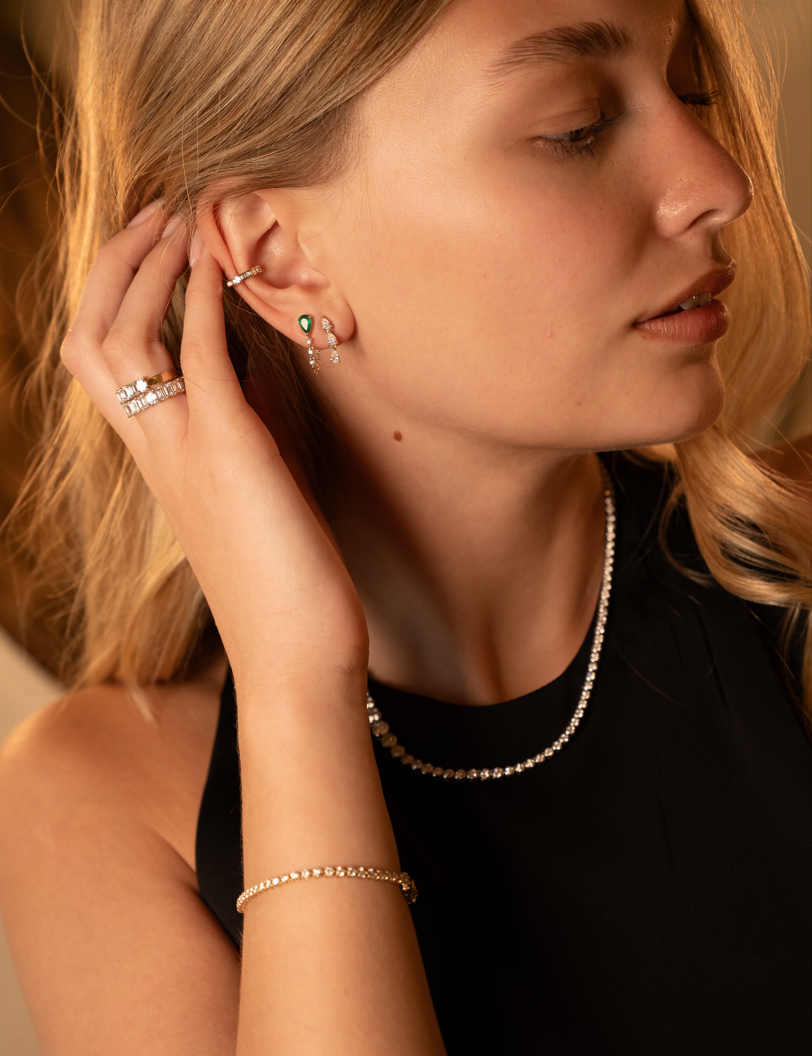 Lab Diamond Triple 3 Prong Pear Drop Stud Studs Zoe Lev Jewelry