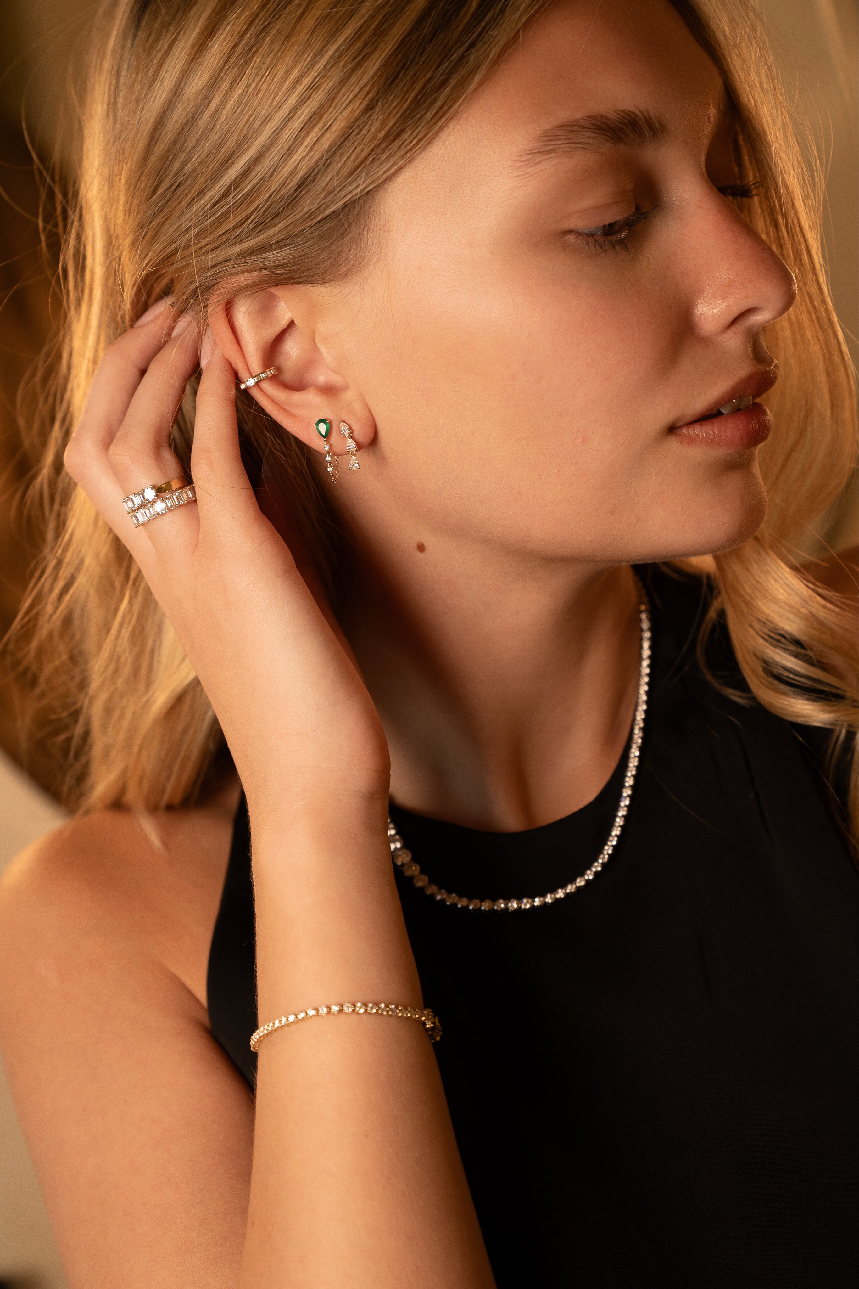 Lab Diamond Triple 3 Prong Pear Drop Stud Studs Zoe Lev Jewelry