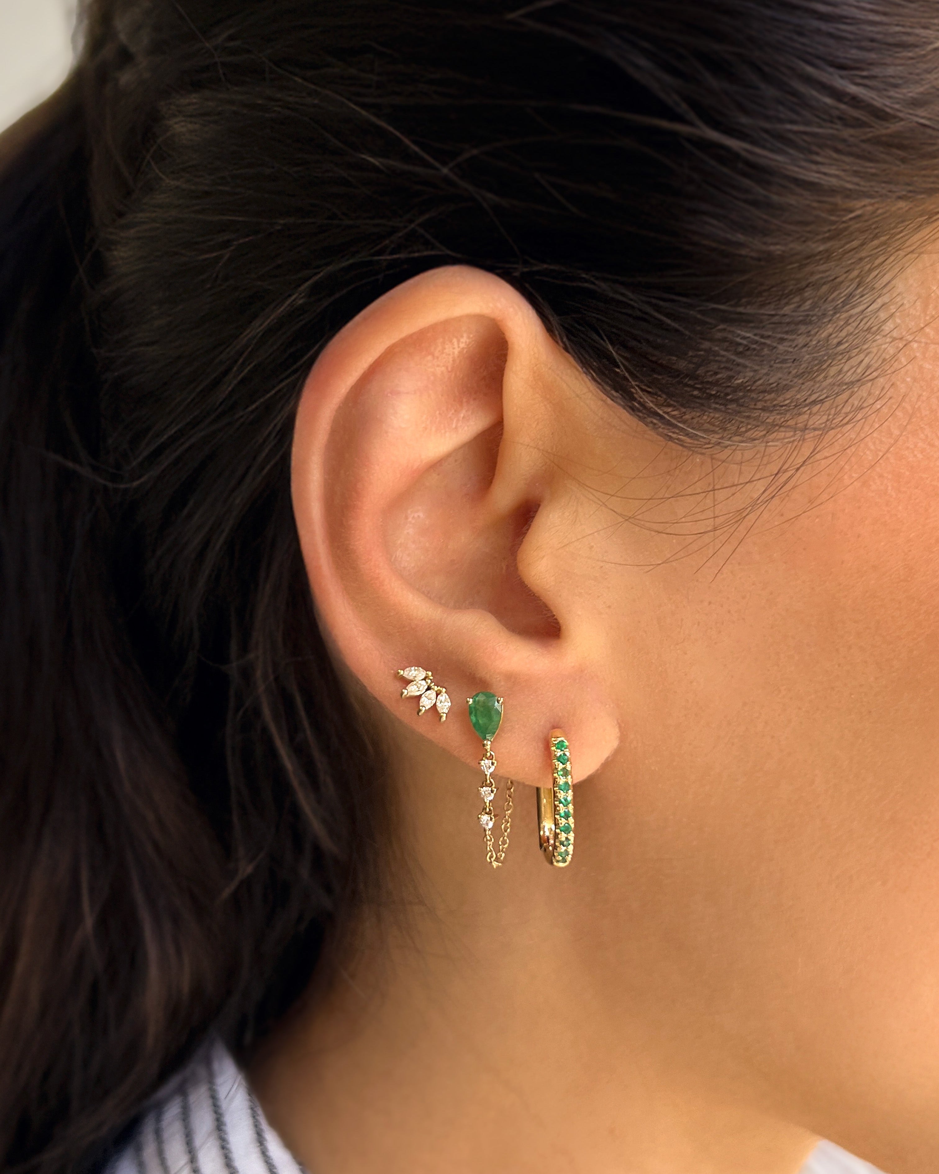 Emerald Oval Hoop Earrings SAMPLE SALE Zoe Lev Jewelry