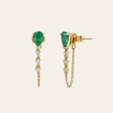 Emerald Pear & Diamond Drop Chain Stud Earrings Zoe Lev Jewelry