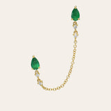 Emerald Pear and Diamond Chain Stud Earring Zoe Lev Jewelry