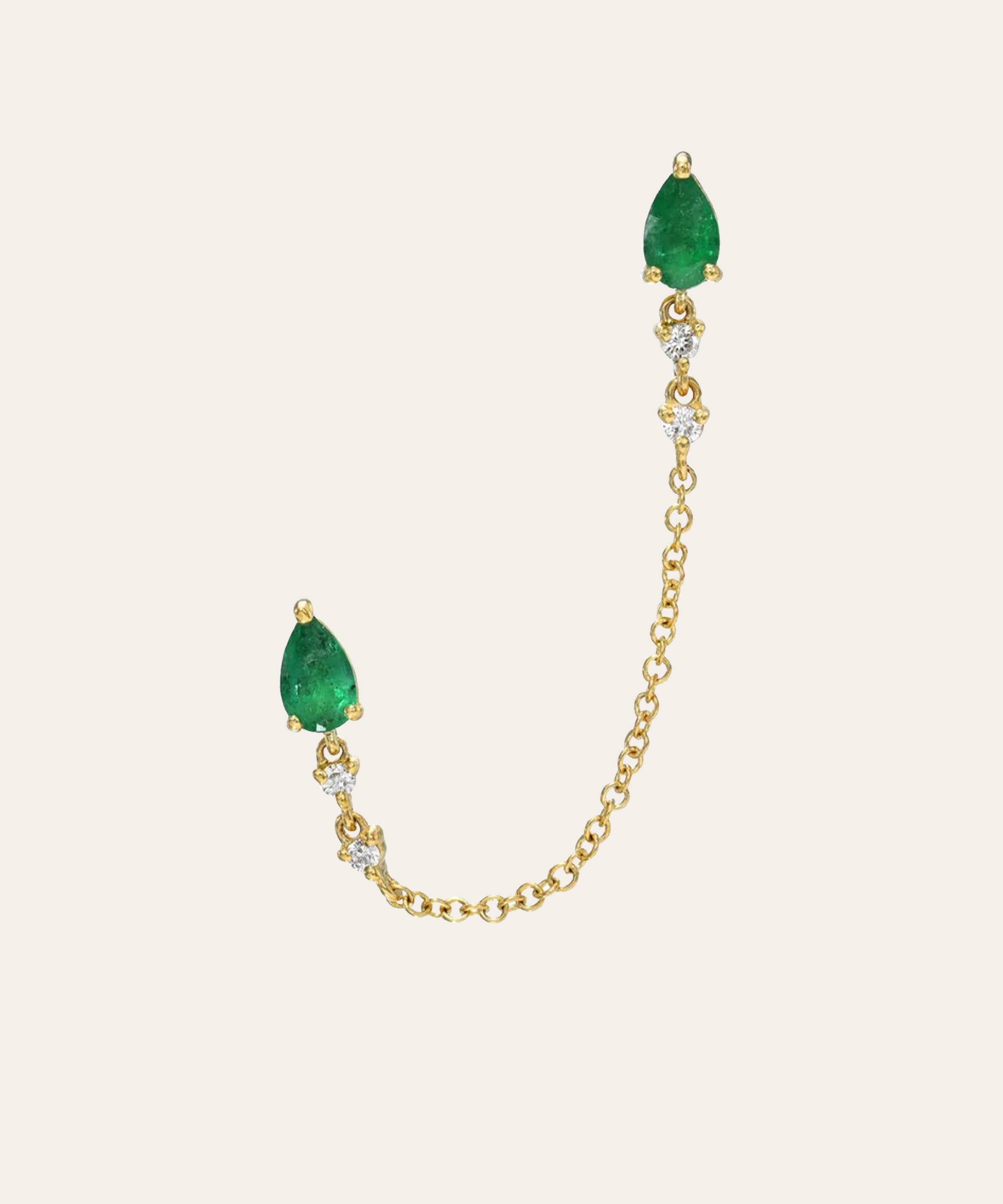 Emerald Pear and Diamond Chain Stud Earring Zoe Lev Jewelry
