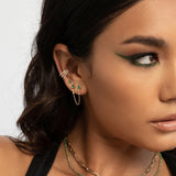Emerald Pear and Diamond Chain Stud Earring Zoe Lev Jewelry